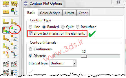 تنظیمات Contour options جهت ترسیم نمودار نیروی برشی و گشتاور خمشی تیر در آباکوس