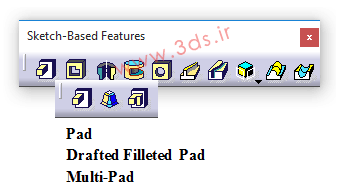 جعبه ابزار Sketch-Based Features کتیا، دستورهای Pad، Drafted Filleted Pad، Multi-Pad