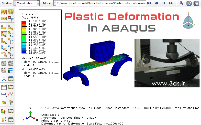 تحلیل خمش سه نقطه در آباکوس | تغییر شکل پلاستیک در ABAQUS