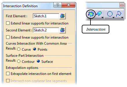 ابزار Intersection در محیط Generative Shape Design نرم‌افزار کتیا