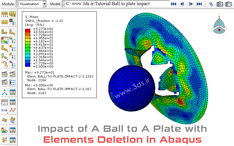 تحلیل برخورد توپ با صفحه – تکنیک حذف المان در آباکوس