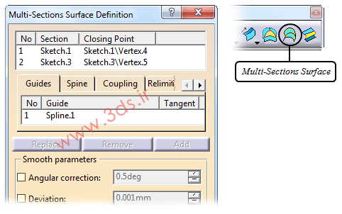 ابزار Multi-Sections Surface در محیط Generative Shape Design نرم‌افزار کتیا