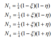 توابع شکل المان مربعی خطی در دستگاه مختصات طبیعی 