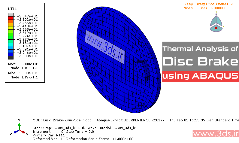 کانتور حرارتی در تحلیل انتقال حرارت بر اثر اصطکاک در ترمز دیسکی توسط آباکوس