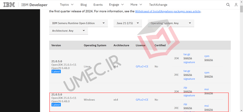 دانلود فایل JRE آباکوس از سایت IBM